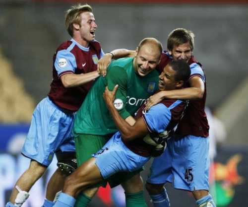 Aston Villa celebrate winning the 2009 Peace Cup